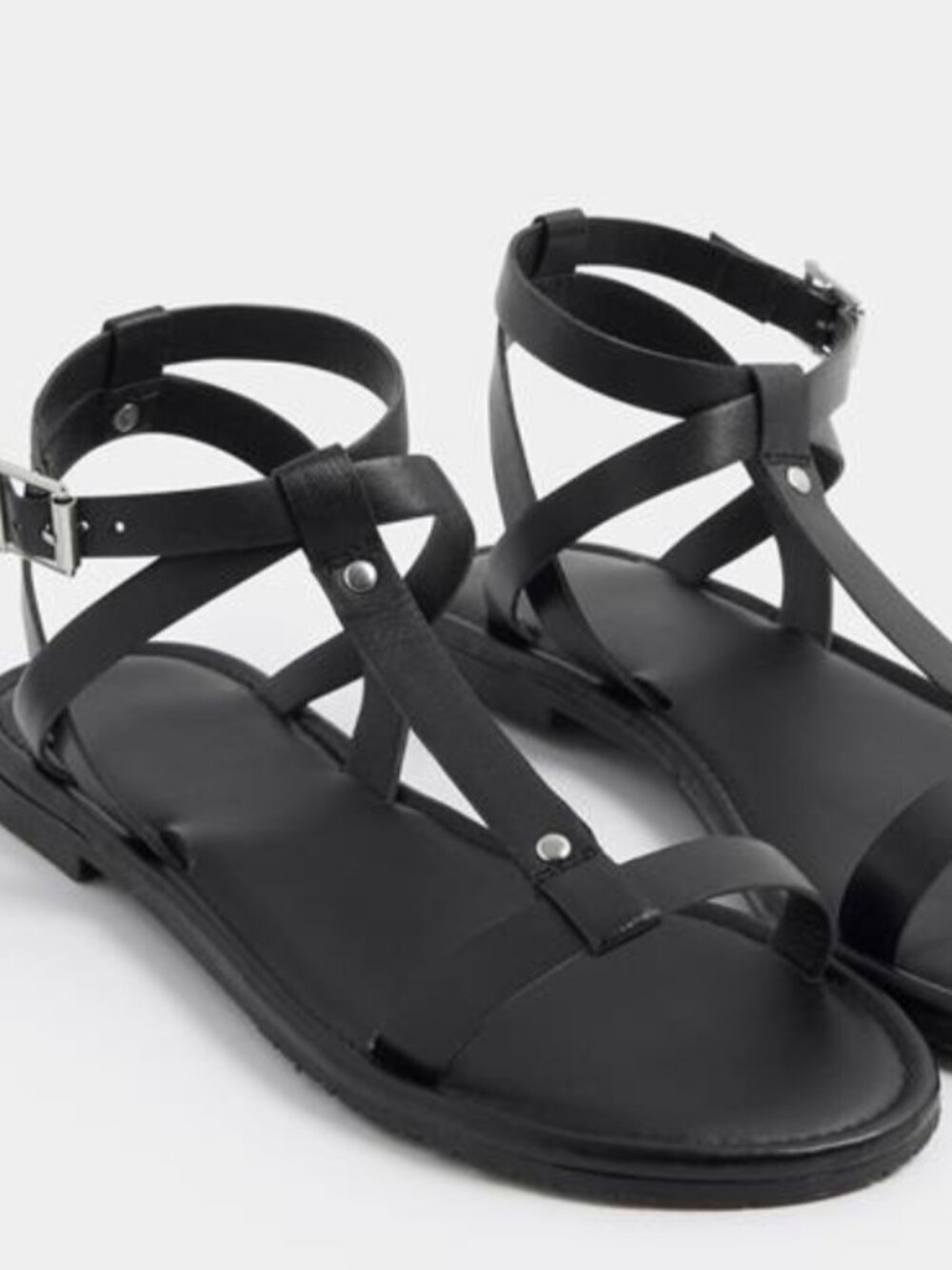 Black Faux Leather Gladiator Sandals In Standard Fit - NWT